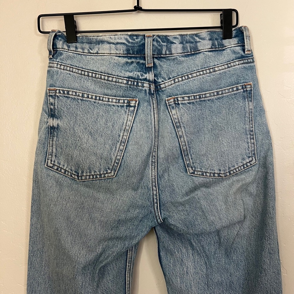 & Other Stories Light Wash High Waisted Button Fly Straight Leg Raw Hem Jeans - Picture 5 of 6